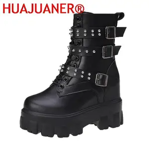 2022 Winter Women Chunky Ankle Boots Platform Boots Fashion Women's 11cm Super High Wedge Gladiator Boot Brand Shoes Woman Black