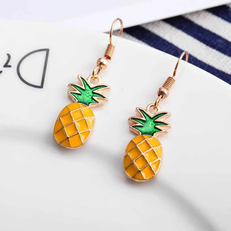 

New Cute Fruit Ladies Earrings Pineapple Tomato Kiwi Orange Cucumber Dragon Apple Pineapple Girl Fruit Earrings