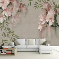 custom self adhesive waterproof wallpaper 3d retro pink flowers wall painting living room bedroom home decor wall stickers mural