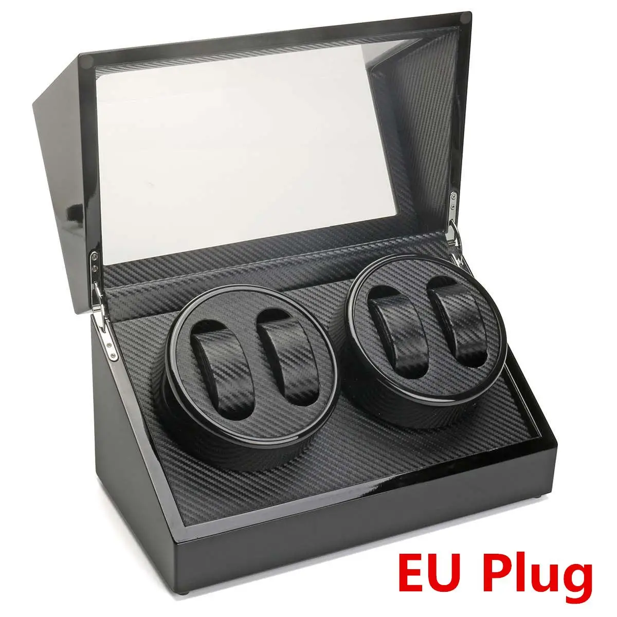 EU Plug Black 4 слота часы намотки автоматические часы коробка дерево PU кожа тихий мотор Вращение 4 сетки наручные часы коробка для хранения с окошком - Цвет: EU Plug Black