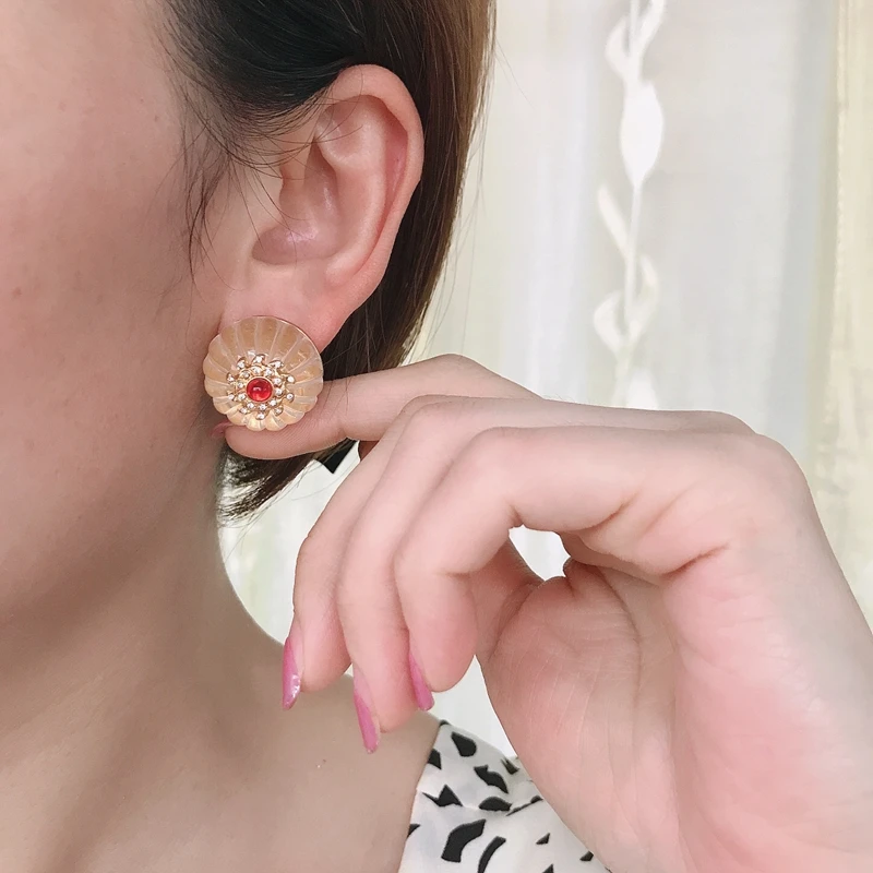 

Round Party Ear Jewelry Pink Resin Red French Vintage Earrings Modern Office Wedding Femme