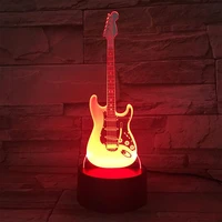 night light guitar shape 3d acrylic electric led night light 7 color change desk table lamp for home decorative