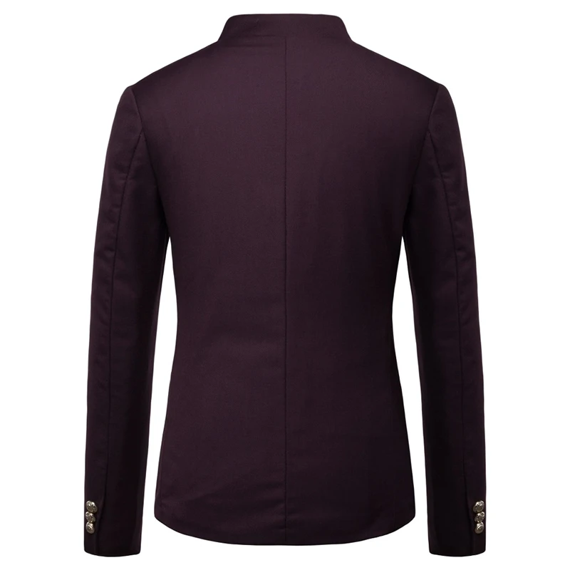 

Black Stand Up Collar Blazer Coat Men's Wedding Party Dress Jacket Fashion Slim Fit Single Breasted Jaqueta Navy Blue Wine Red