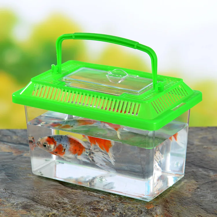 

Portable Handheld Plastic Fish Tank Transparent Cutout Design For Turtle PetFish goldfish tank reptile feeding pet box