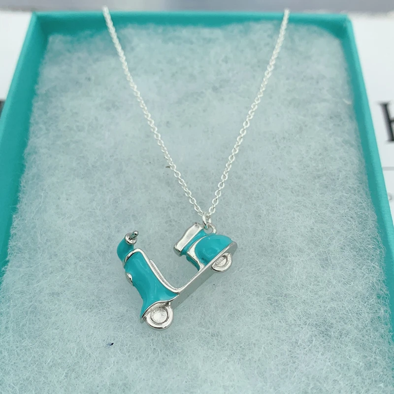 Женское ожерелье из серебра 925 пробы с зеленым мотоциклом|Ожерелья| |