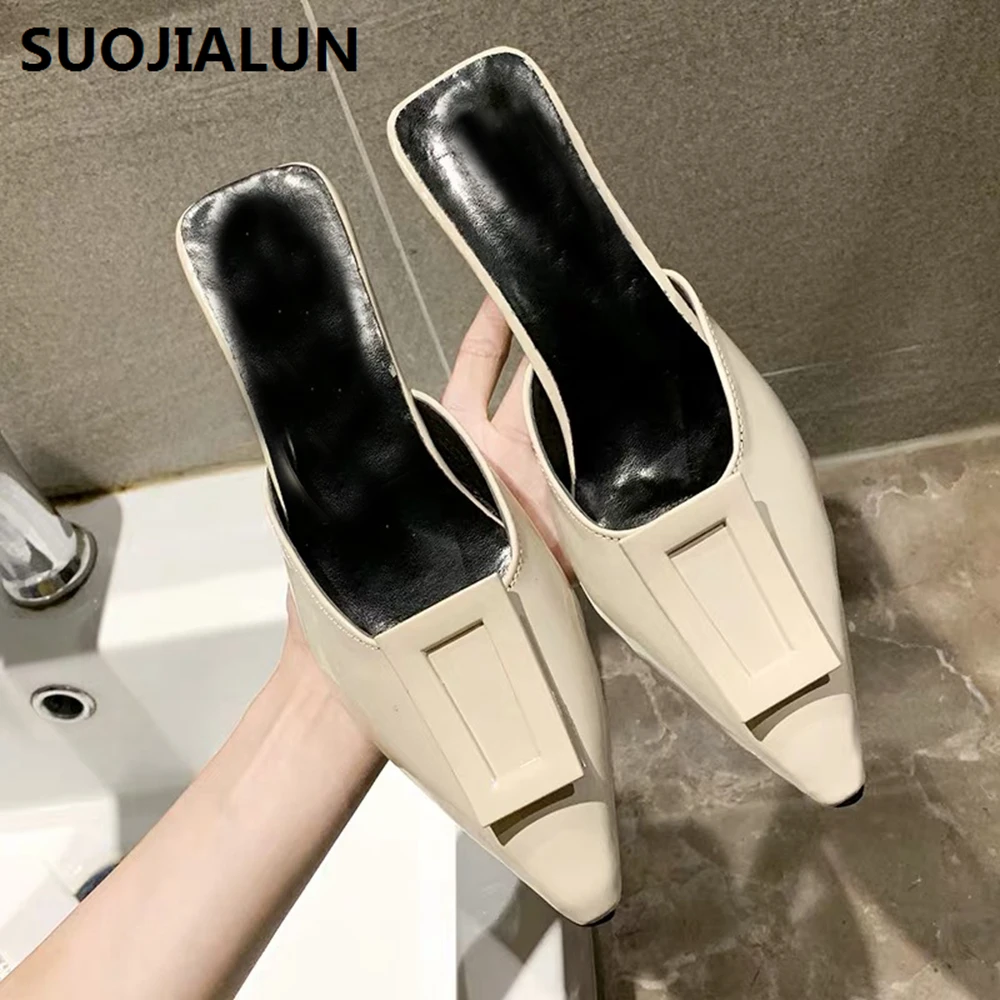 

2019 New Women Sandals Mules Shoes Pointed Toe Women Slippers Slip On Flat Slides Summer Spring Shoes Buckle Casual Outdoor