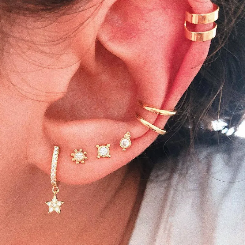 

Creative Full Diamond Five-pointed Star Earrings C-shaped Non-pierced Ear Clip