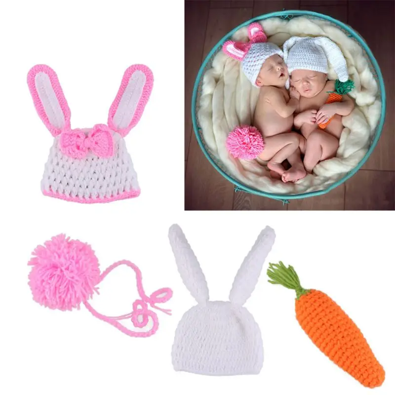Newborn Photography Props Infant Outfits Baby Rabbit Crochet Knit Hat Clothes carrot white photography cap | Детская одежда и