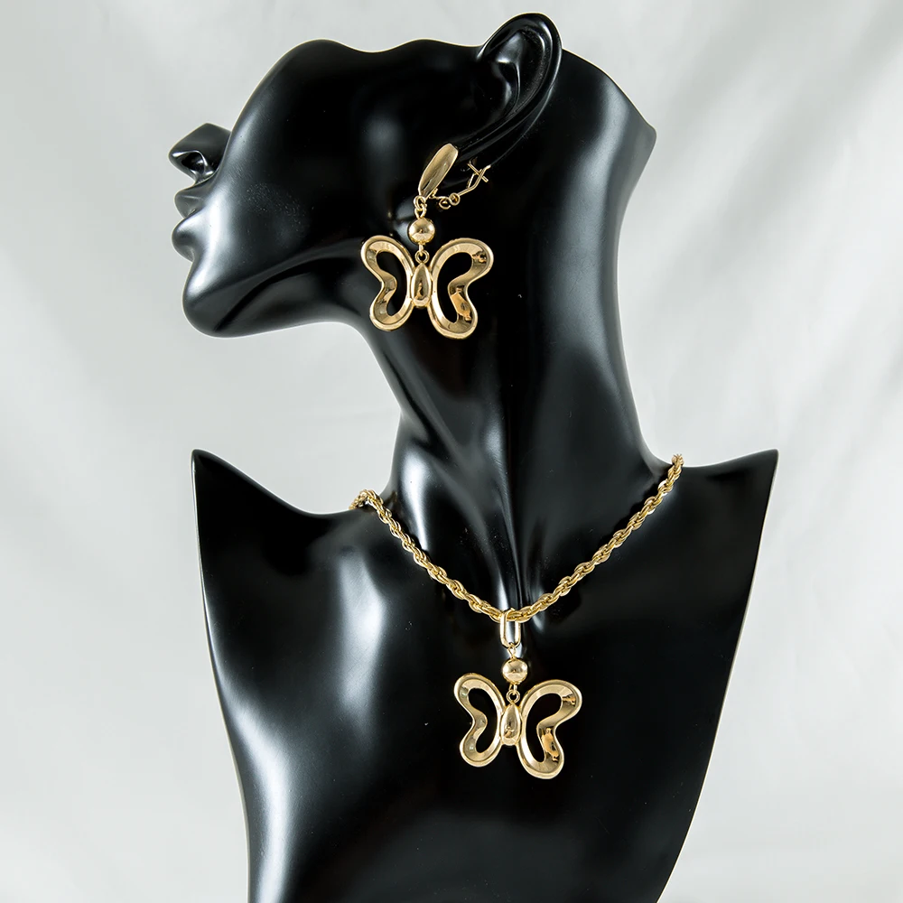 

SUNNICE 2021 Earrings and Necklace Set Butterfly Gold Sweet Style As Wedding Gift European and American Style Jewelry Set