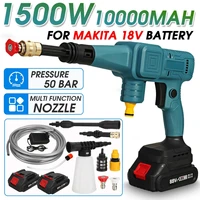 1500w 50bar high pressure cordless car washer spray water gun 10000mah battery cleaner machine for makita 18v battery eu plug
