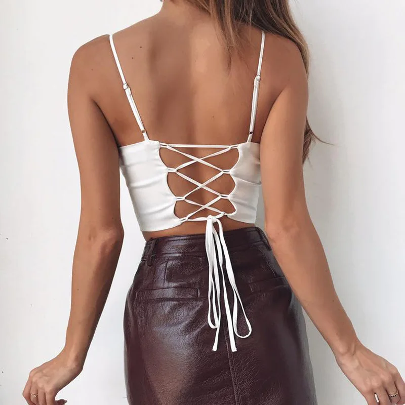 Укороченный Топ для женщин готический Белый женская одежда топ на бретелях с