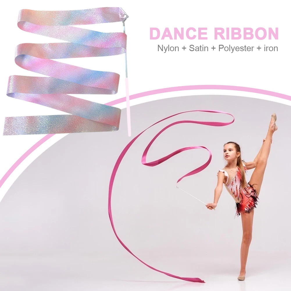 

2m Flashing Glitter Dance Ribbon Rhythmic Art Gymnastics Ballet Twirling Rod Stick Kids Toys Sports Training Practice Equipment