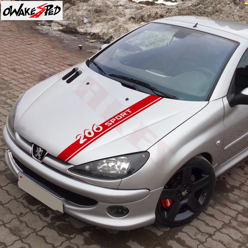 

For-Peugeot 206 Car Body Hood Bonnet Stripes Stickers Vinyl Decals Racing Sport Styling Auto Engine Cover Decor Stickers