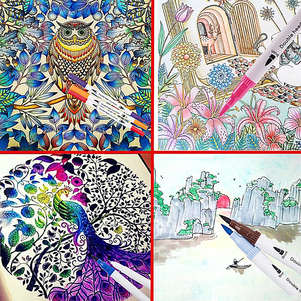 

12/24/36/48/60/80/100 Ink Colored Art Marker Pen Set Calligraphy Dual Paint Brush Drawing Painting Watercolor Pencil Stationery