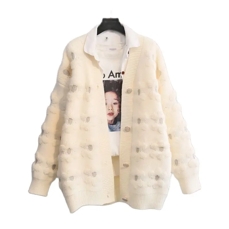 

Sweater Cardigan Coat Women's 2021 New Year Spring Clothing Korean-style Loose Casual Solid Color College Style Hipster Sweater