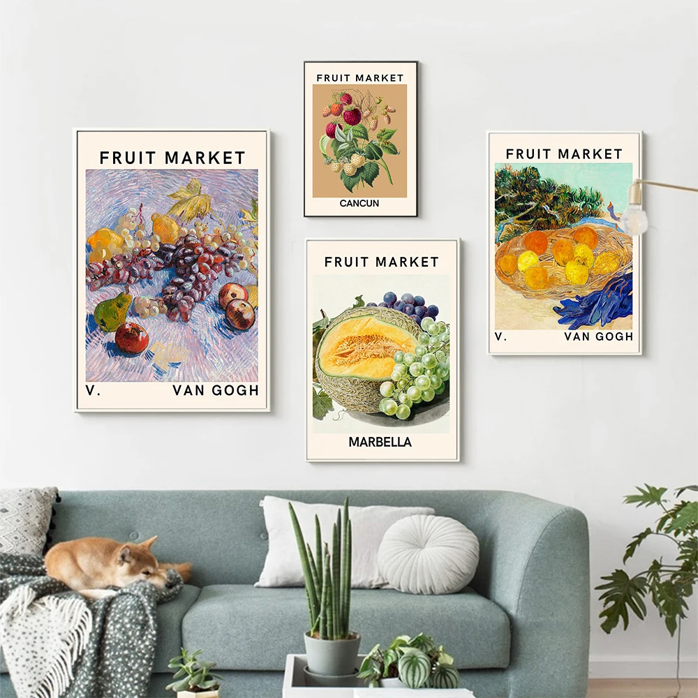

Van Gogh Fruit Market Poster Marbella Canvas Painting Abstract Grape Cantaloupe Wall Art Print Pictures For Living Room Decor