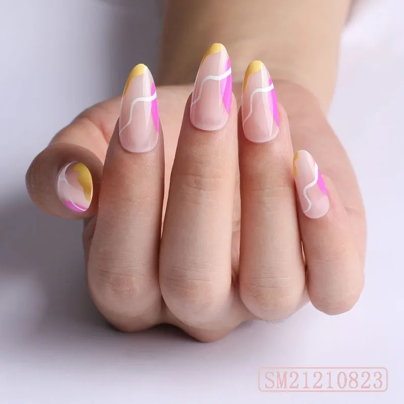 

2021 24 шт белые линии накладки для ногтей сладкий стиль Клей Тип съемный длинный абзац Маникюр экономит время накладные накладки для ногтей