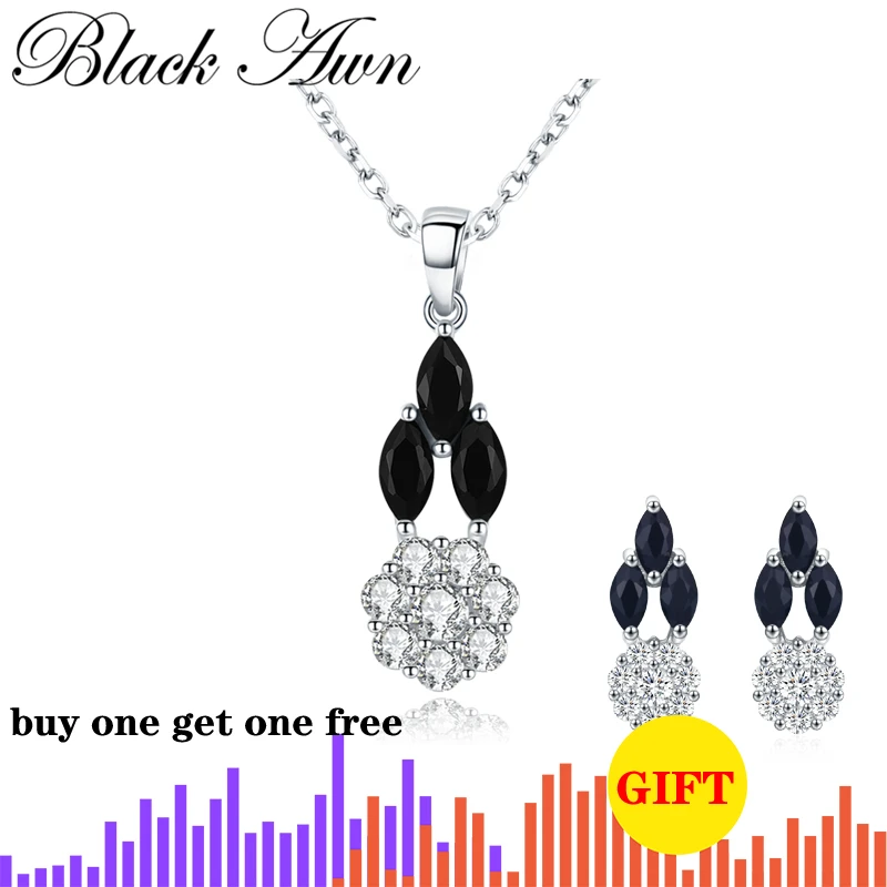 [Черный AWN] Настоящее серебро 925 пробы ювелирные изделия женские милые элегантные