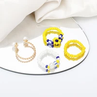 4pcsset boho rice beads rings for women summer beach handmade braided elastic adjustable set sweet party jewelry gifts
