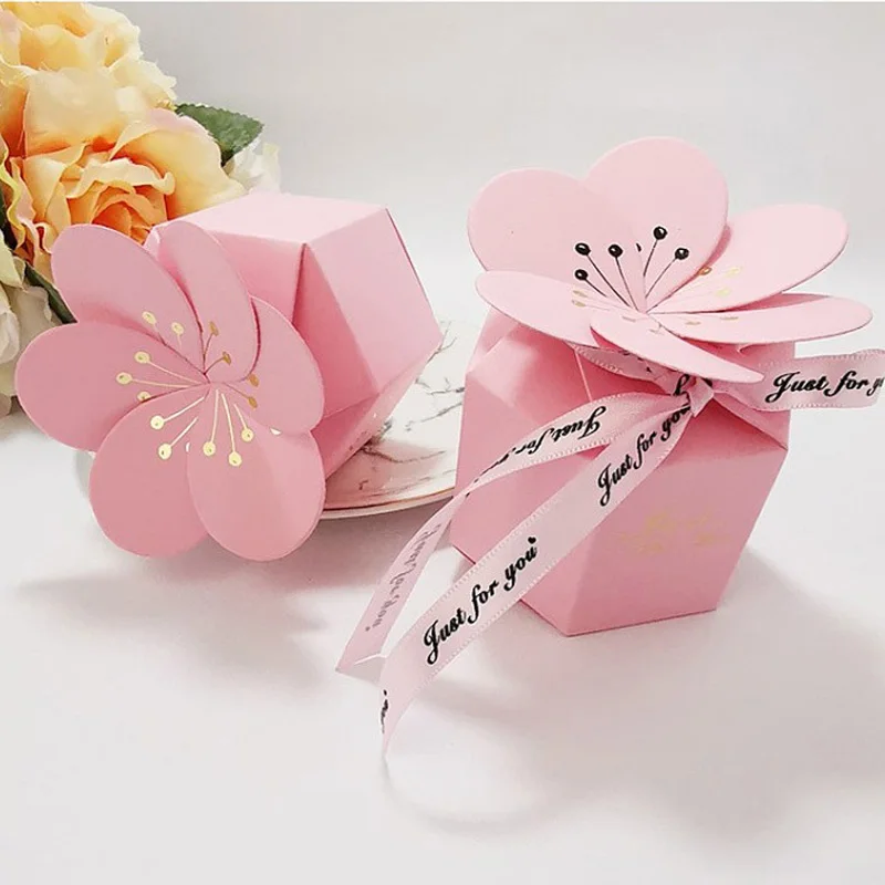 100pcs Flower Petal Chocolate Candy Boxes Cardboard Wedding Decoration Paper Gift Box Packaging Event Party Supplies