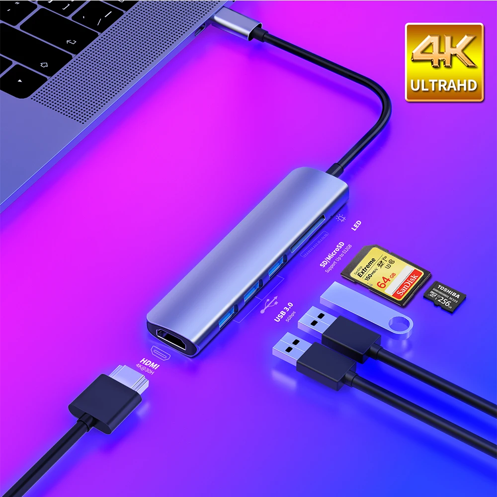 USB 3.0 Type C Hub к HDMI адаптеру 4K Thunderbolt 3 с 1 TF SD Reader слот PD для MacBook Pro/Air/Huawei Mate|USB-хабы| |