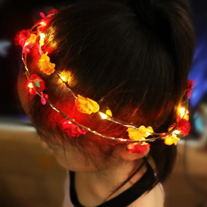 

Flower Wreath Luminous LED Headpiece Garland Crown Flower Headband Glowing Wreath For Wedding Party Christmas Garlands