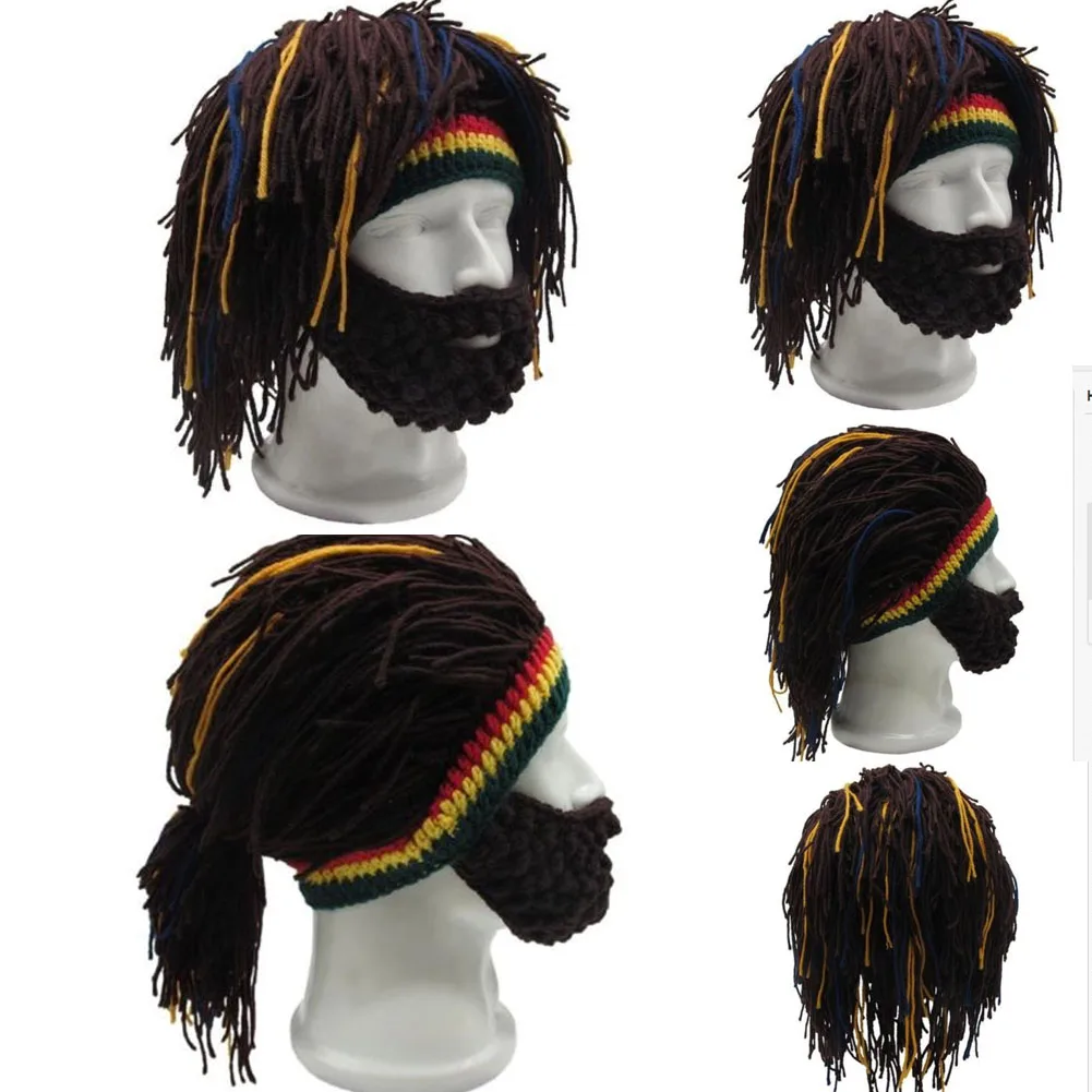 Hirigin Зимняя Мужская Удобная теплая вязаная шапка с париком и бородой модная