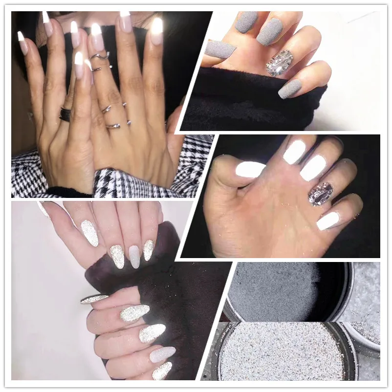 Отражающий белый свет для ногтей Блестящий серый светоотражающий порошок