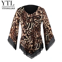 ytl leopard printed mesh irregular t shirt plus size womens blouse classical elegant stylish tops h434