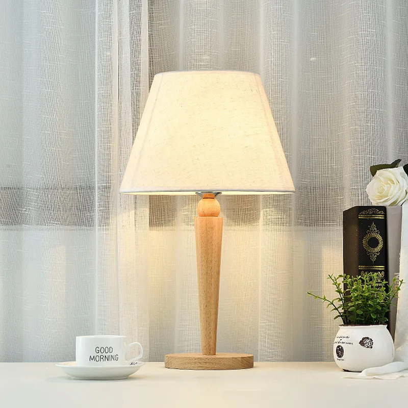 ODIFF Modern simple bedroom bedside lamp Nordic desk cloth art solid wood model room reading warm light wedding lighting