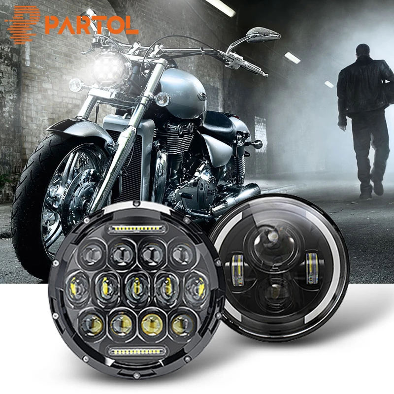 

Partol 7" Motorcycle LED Headlight 60W 75W High Low Beam DRL Daytime Running Light 6000K 12V 24V For Harley FLD Touring Softail