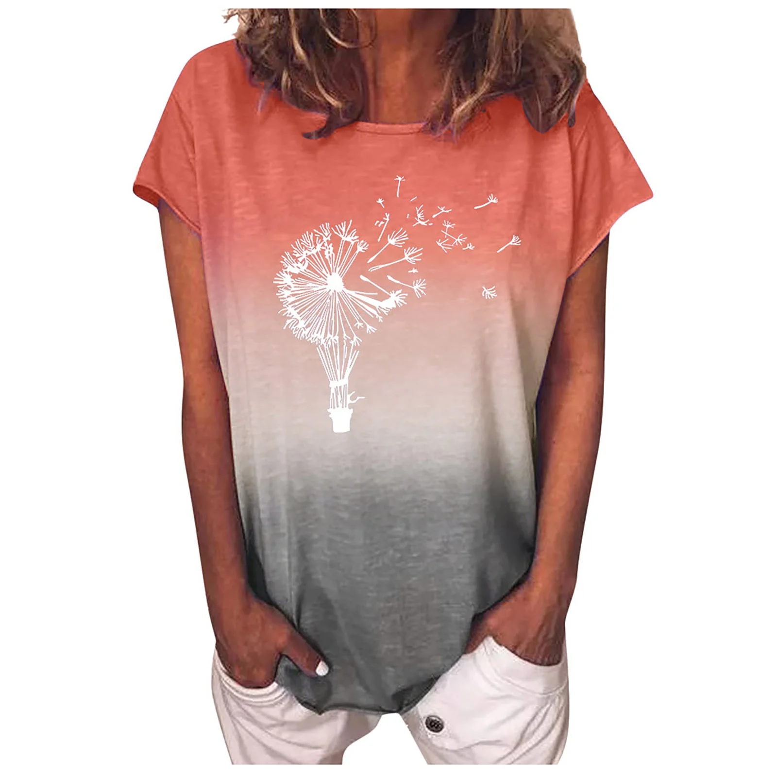 

NEW Plus Size Casual O-neck Printed Pullover Tee TopsFashion Women Short Sleeve Round Neck T-shirt Summer Blouse