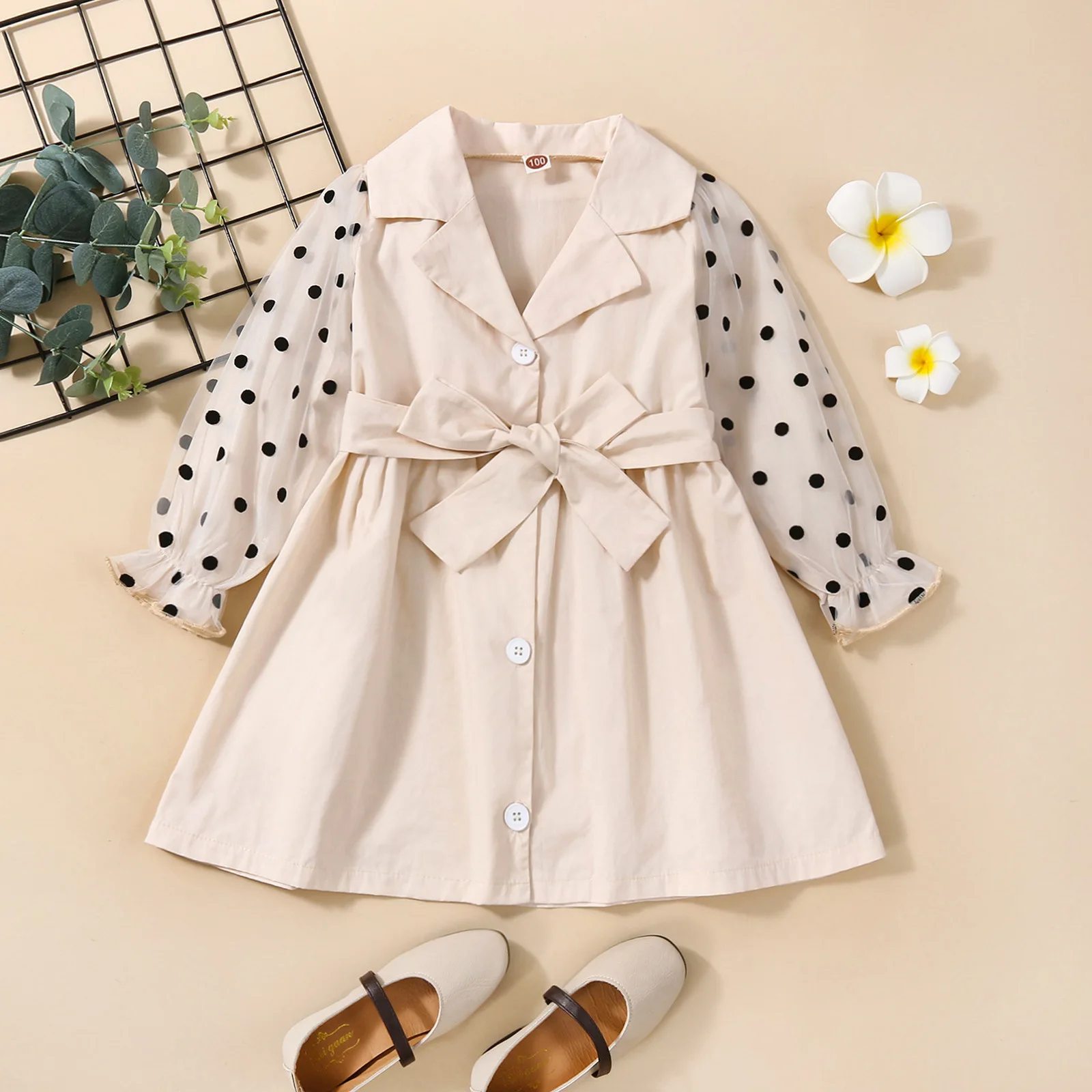

Autumn Winter Toddler Clothing Baby Girl Long Sleeve Lapel Collar Princess Party Windbreaker Fashion Solid Color Dress
