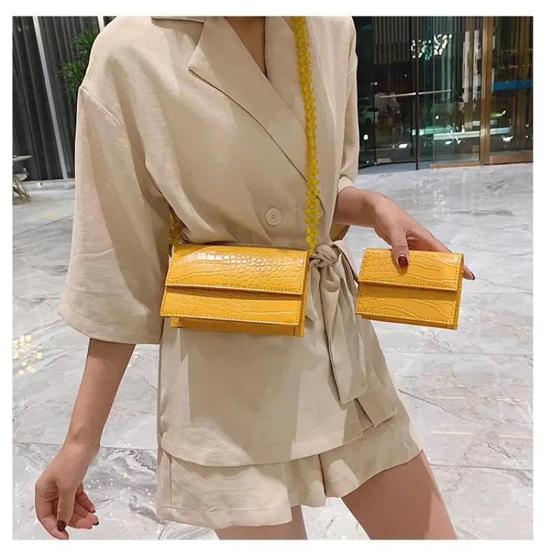 

Solid Colorful Leather Crossbody Bags Crocodile Grain Shoulder Bag Designer With Beaded Chain Colorful Cute Small Pouch Ladies
