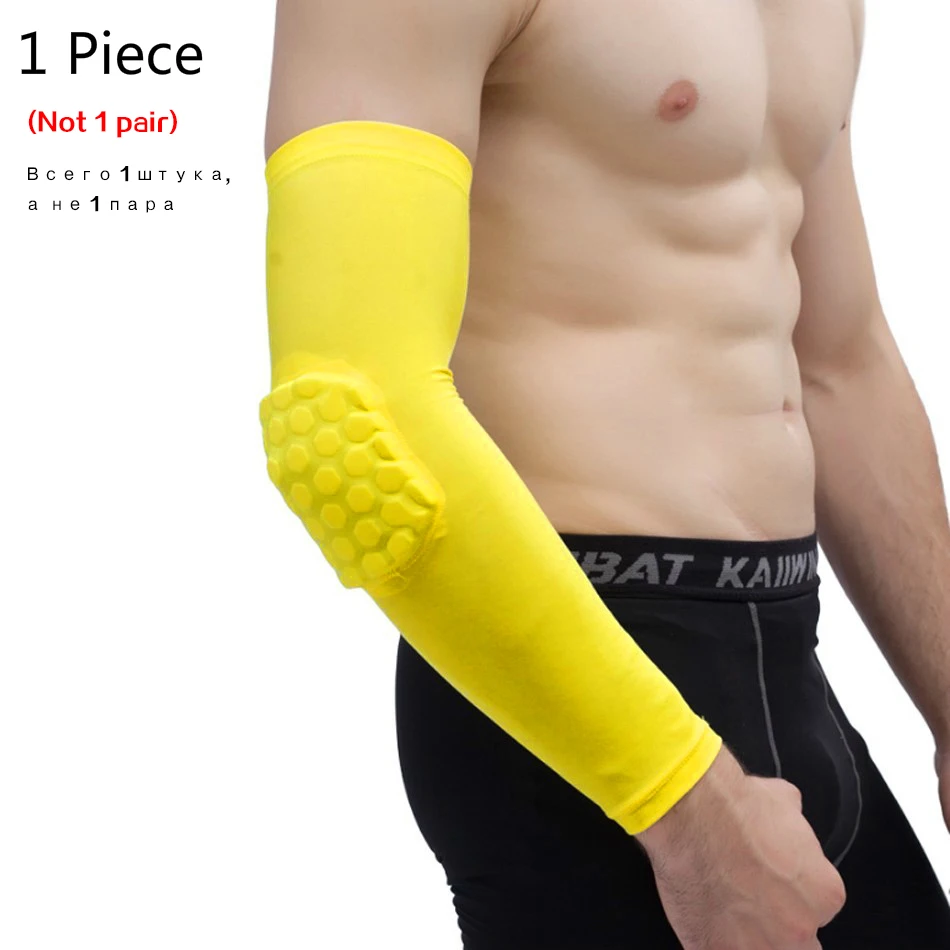 1PC Elbow Yellow Стоящий 1 шт. баскетбольные наколенники протектор компрессионный рукав соты фиксатор из пенопласта наколенники фитнес снаряжение волейбол поддержка - Цвет: 1PC Elbow Yellow