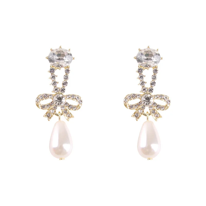 

2021 Korean New Fashion Bow Pearl Tassel Earrings Female Trendy Stud Earring for Women Girls Temperament Jewelry Gifts