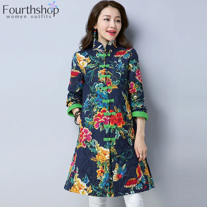 Женские Длинные куртки и пальто с цветочным принтом китайская ветровка