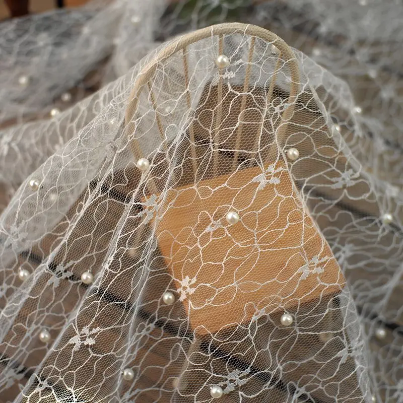 Белый жемчуг жаккардовая сетчатая кружевная ткань для девочек тюль платья
