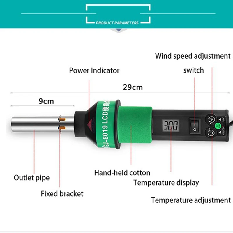 

HOT 8019LCD Adjustable Temperature Hot Air with Four Nozzles and Electric Soldering Iron