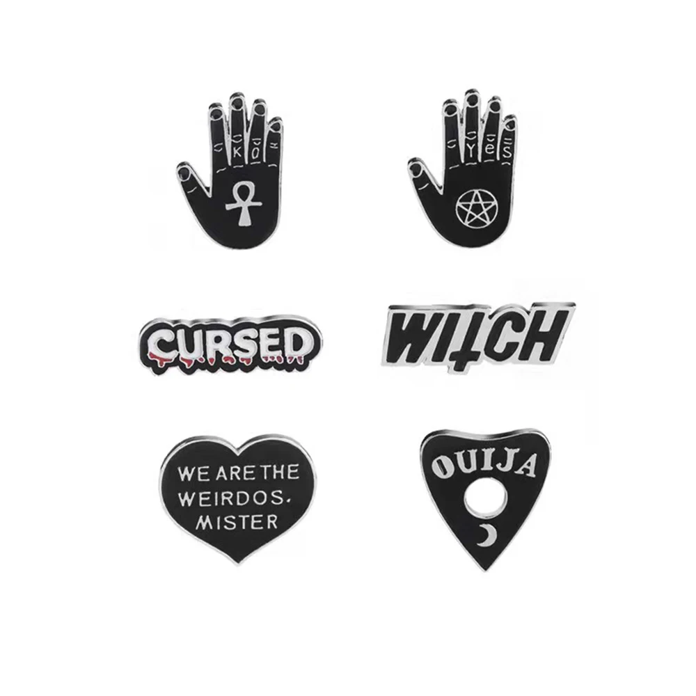 Halloween Brooch Party Accessories Punk Dark Black Ouija cursed heart spells Hands Magic Gloves witches Enamel Lapel pin Badge