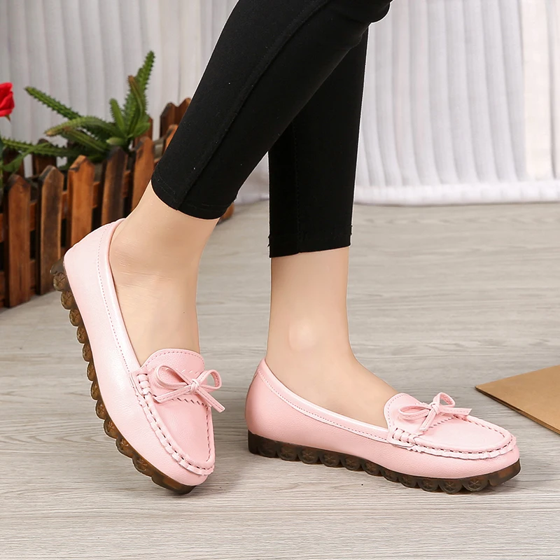 

Casual Woman Shoe Shallow Mouth Autumn All-Match Female Footwear Round Toe White Sneakers Soft Modis Fall Moccasin Nurse Dress N