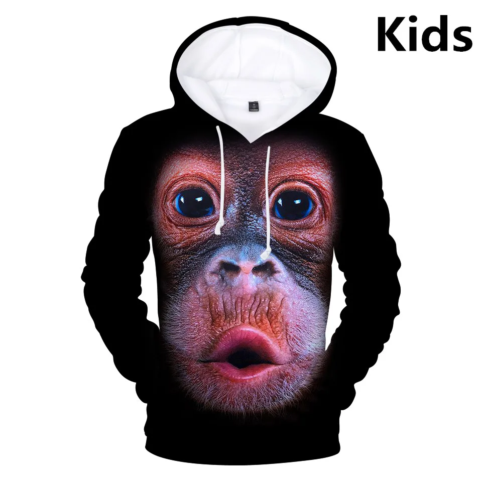 Для детей от 3 до 14 лет Детские толстовки с капюшоном 3D Gorilla тигром львом Doge корона