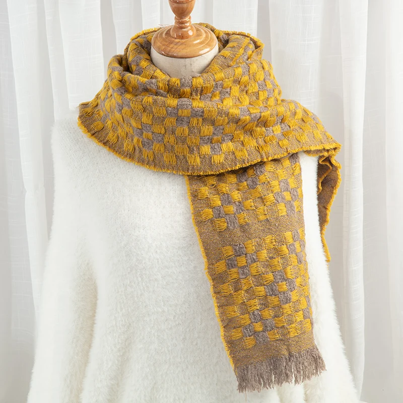 Весенние шарфы осень зима женские 2019 Модные клетчатые вязаные на каждый день