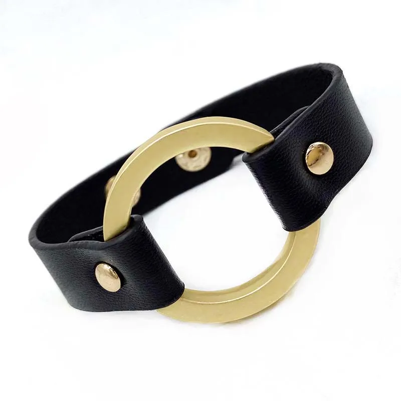 

D&D New Fashion Pu Leather Bracelets For Women Wide Circle Buckle Charm Adjustable Wrap Bracelet Women Jewelry Gift