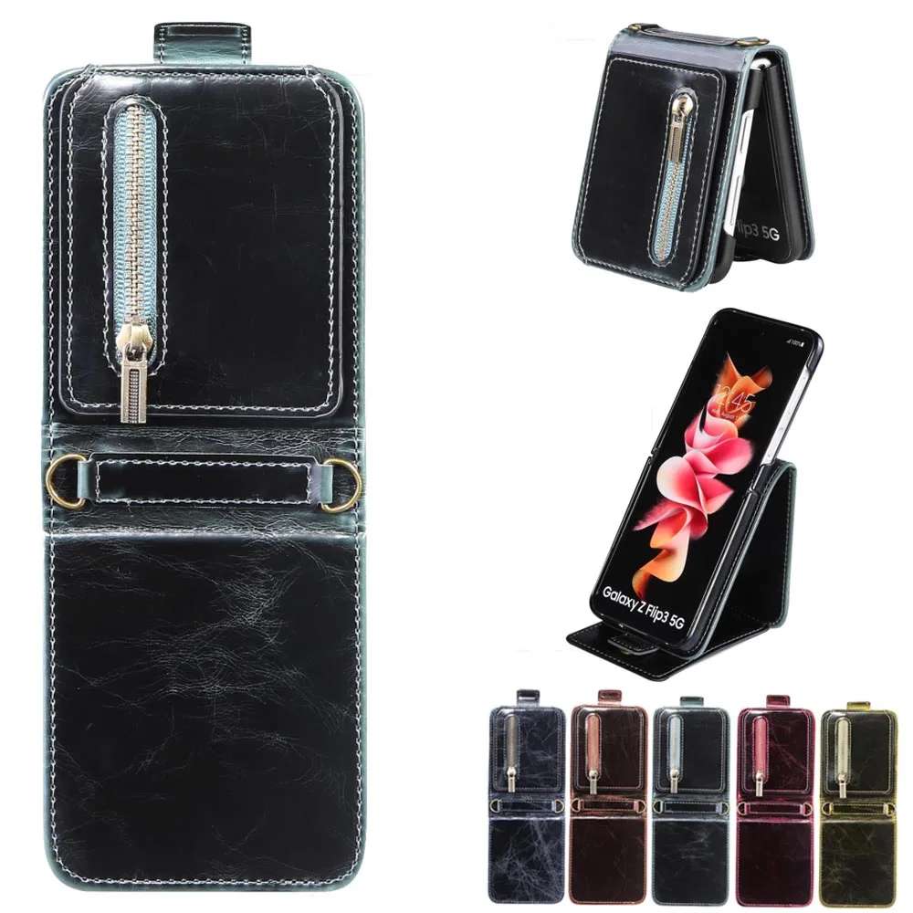 Card Slot Leather Cases for Samsung Galaxy Z Flip 3 4 Flip3 Flip4 5G Case Wallet Magnetic Cover Protection Phone Bag