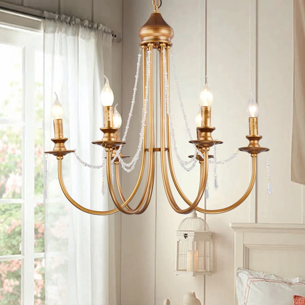 Современный винтажный дизайн Хрустальная E14 старинная Золотая светодиодная