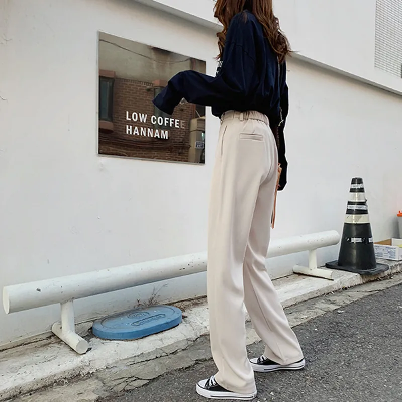 

Dunayskiy Women 2021 New Wide Leg Pants OL Style Solid High Waist Elegant Office Work Wear Trousers Female Pantalon Femme