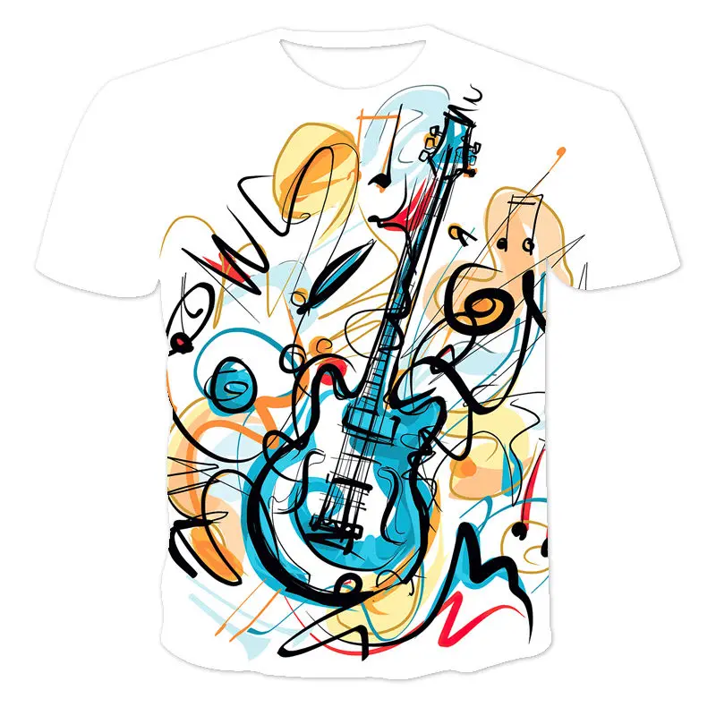 

2021 Summer New Music T-shirt 3d Printing Children's Shirt Fun Musical Instrument Hip-hop Casual T-shirt Boy Girl Gift Short Sle