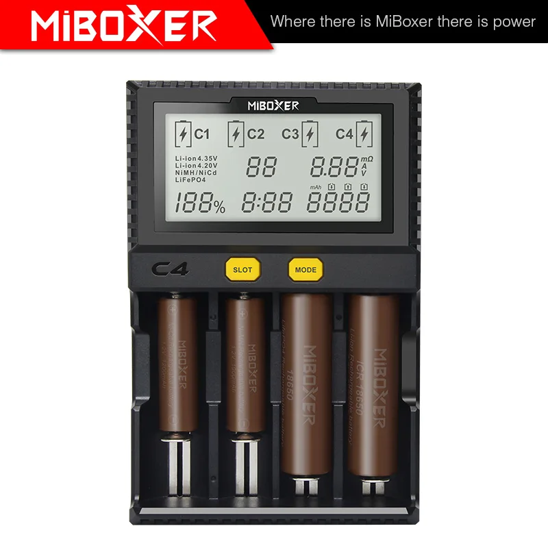 Умное зарядное устройство MIBOXER C4 ЖК дисплей для литий ионных IMR ICR LiFePO4