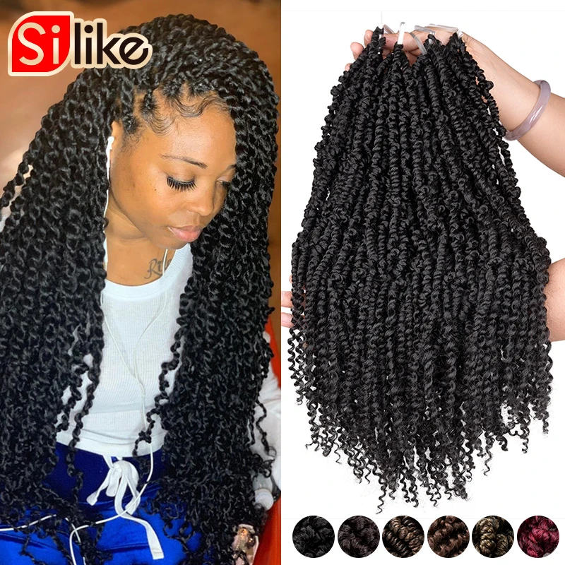 Silike Passion Twist Hair 12 inch Fluffy Prelooped Crochet Braids Nubian Twists Synthetic Braiding Hair Extension For Women